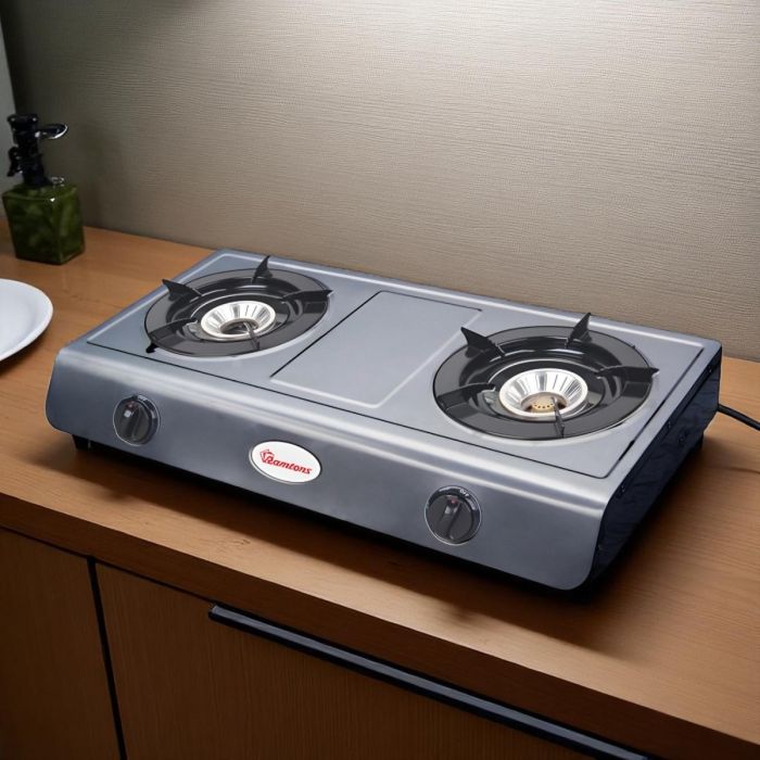 Ramtons Double Burner Gas Cooker # S/Steel Burner