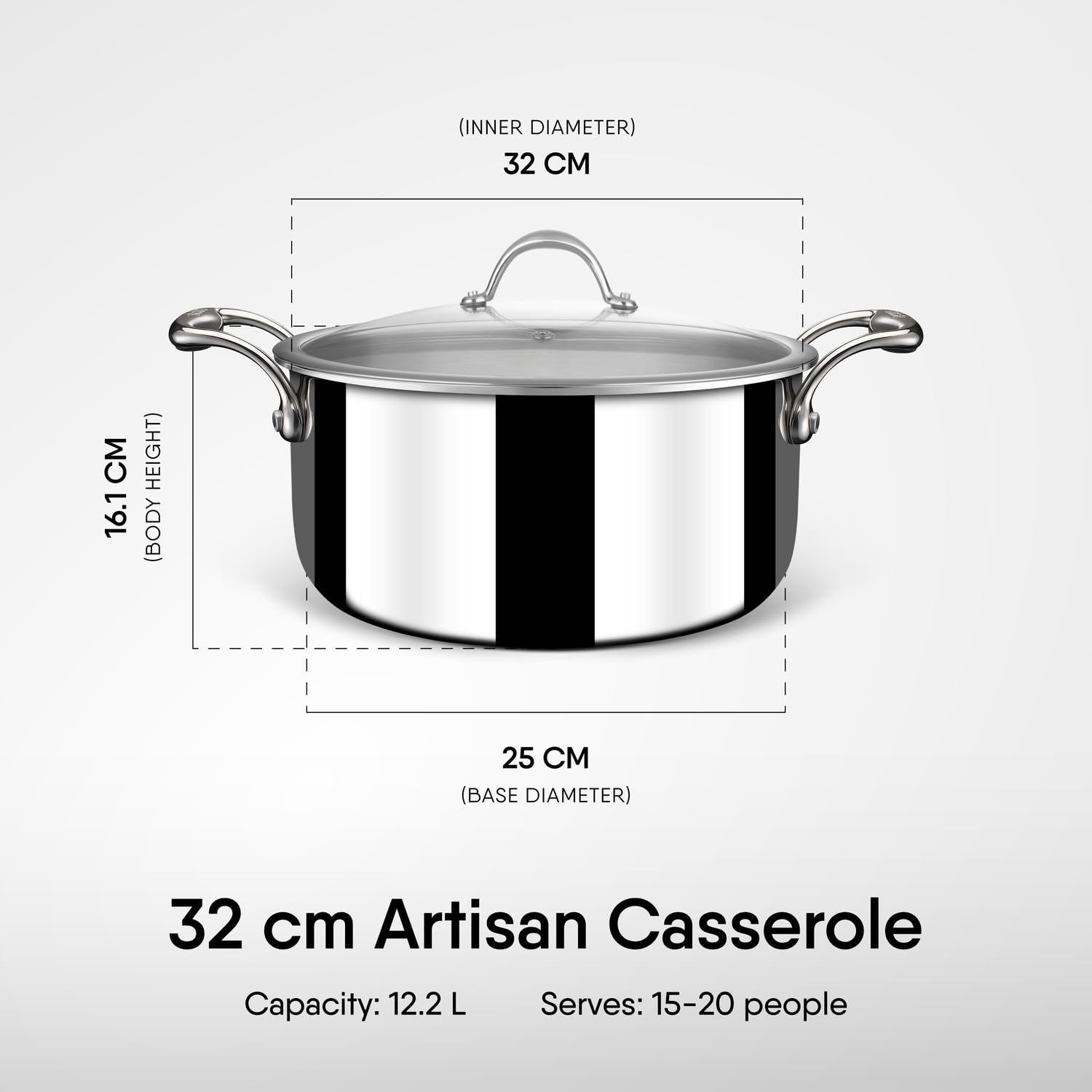 12.2L Triply Artisan Sauce Pot + Lid 32 cm