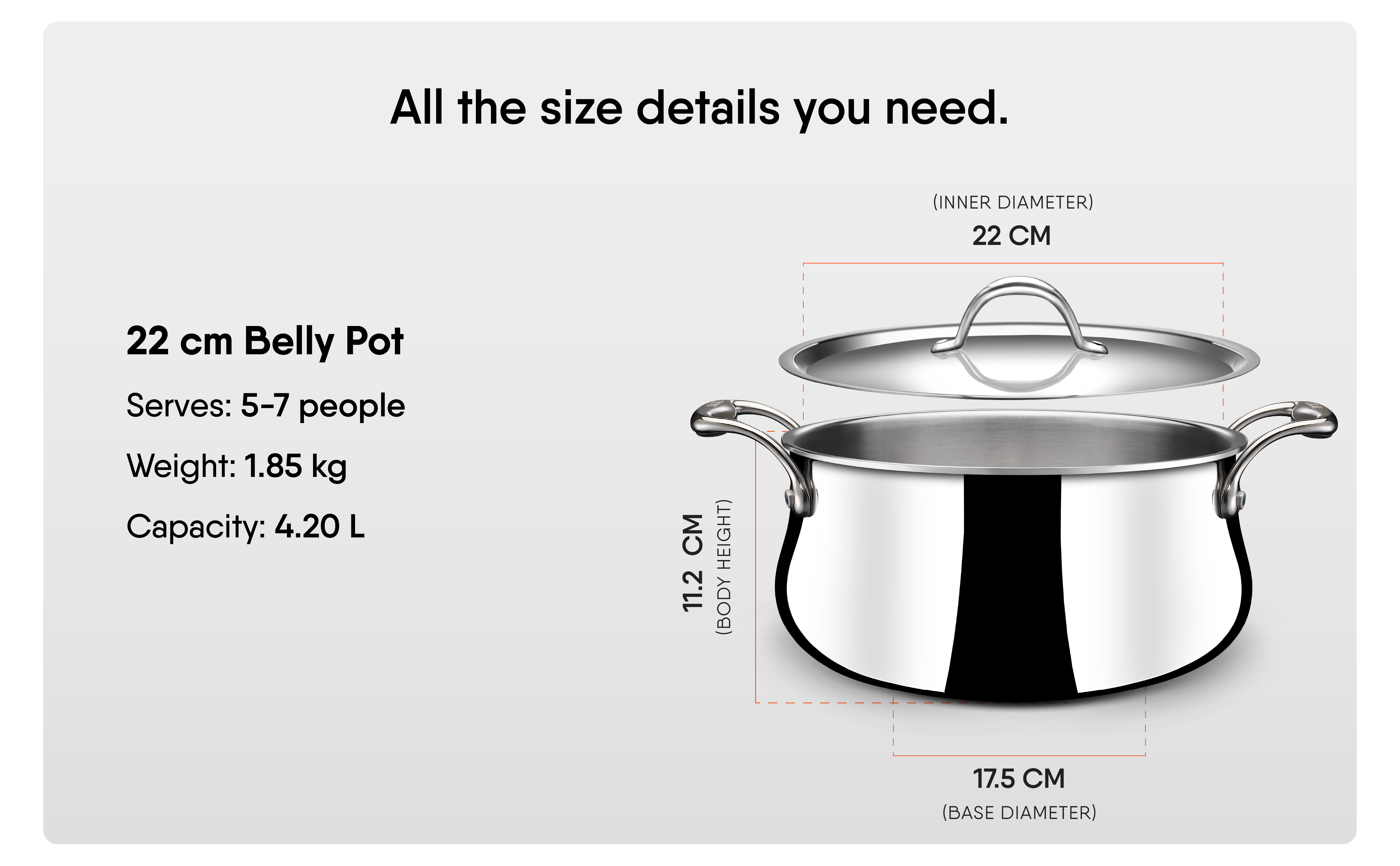 4.3L Triply Artisan Belly Sauce Pot + Lid 22cm