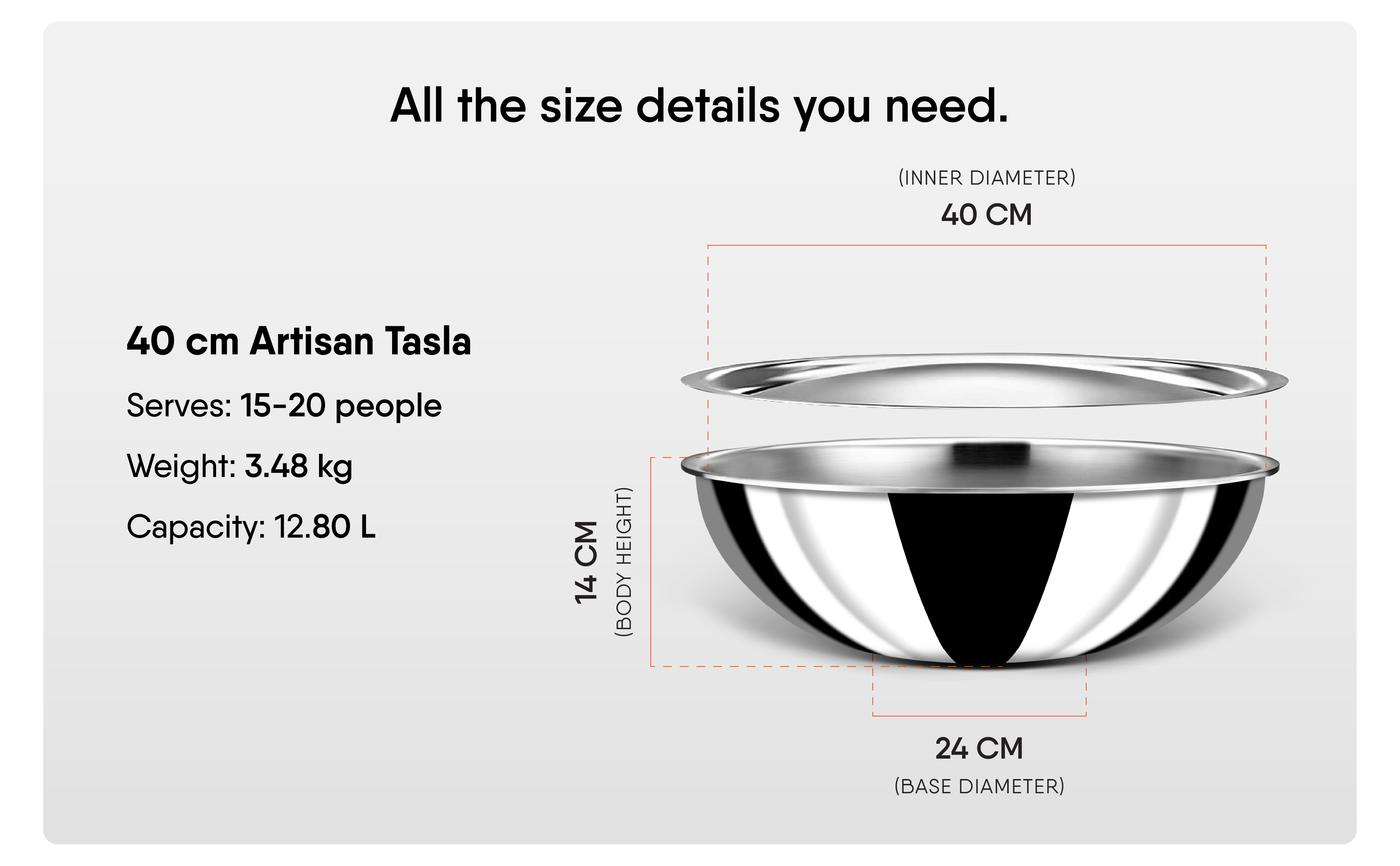 12.8L Triply Artisan Tasla + Lid 40cm