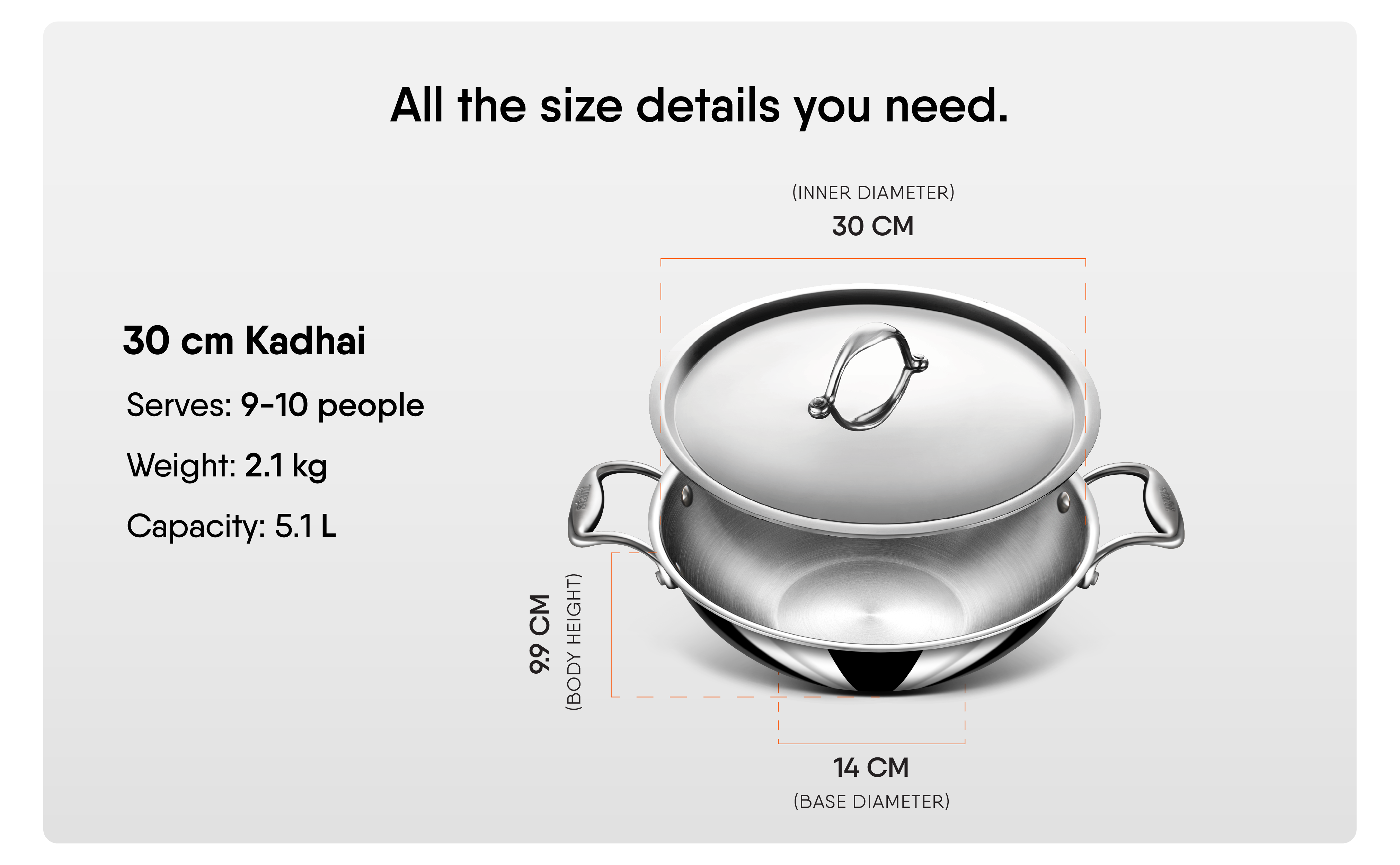 5L Triply Artisan Kadhai + Lid 30cm