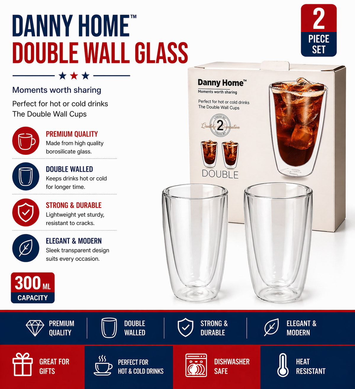300ml double walled glass