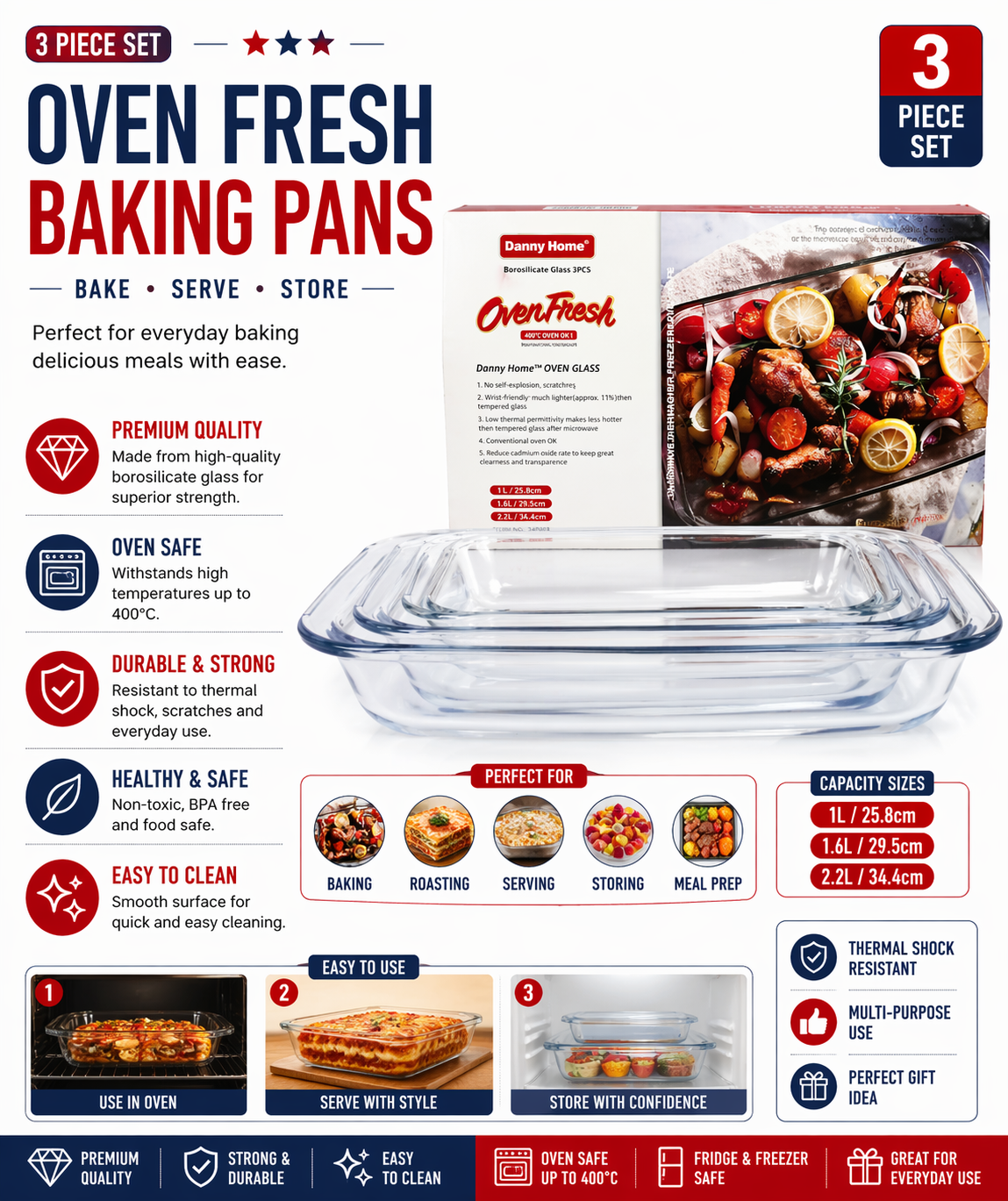 3pc set baking pan