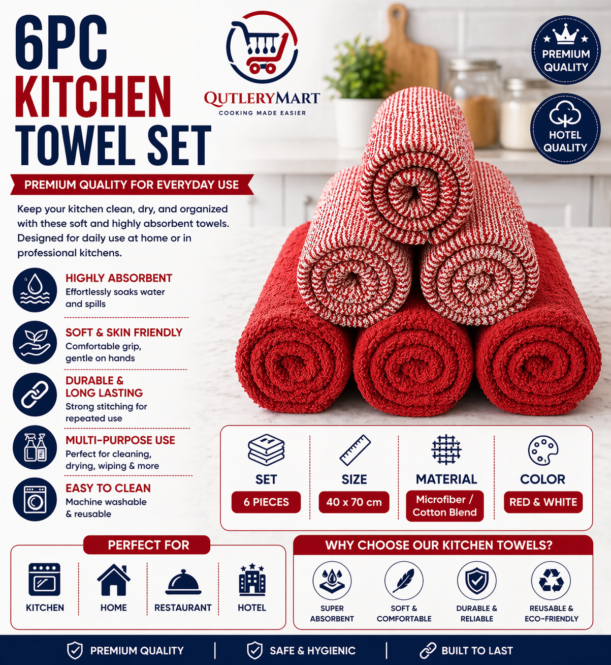 6pc kitchen Towels (40cm x 70cm)