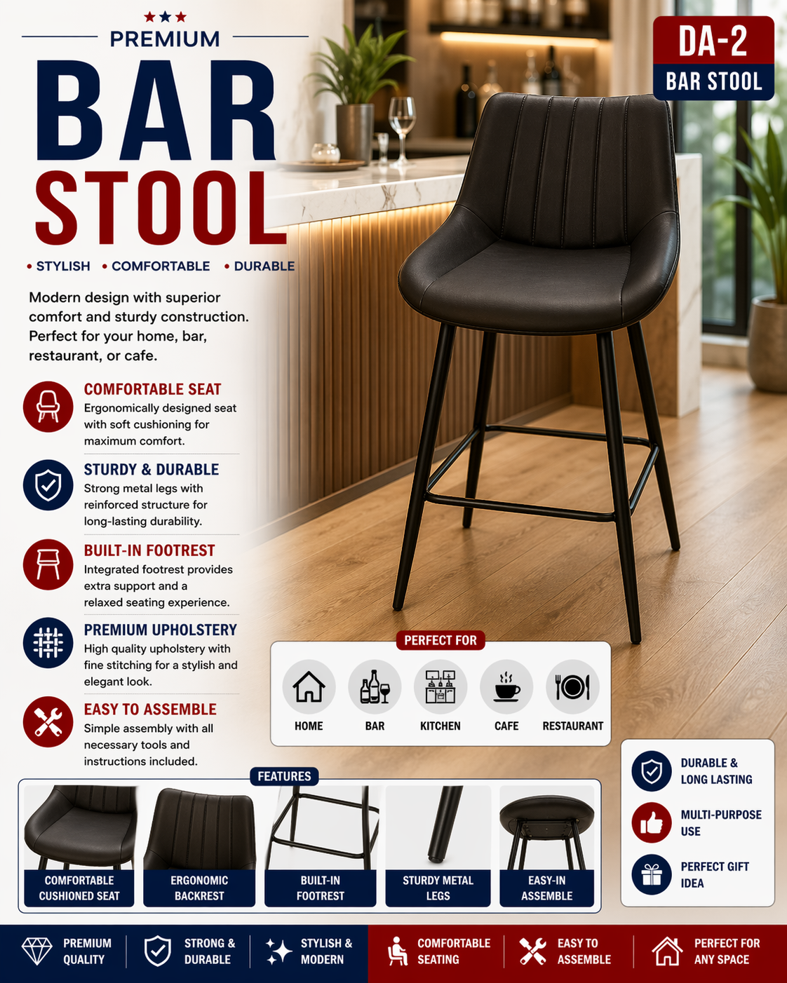 DA-2-1 Black Bar Stool