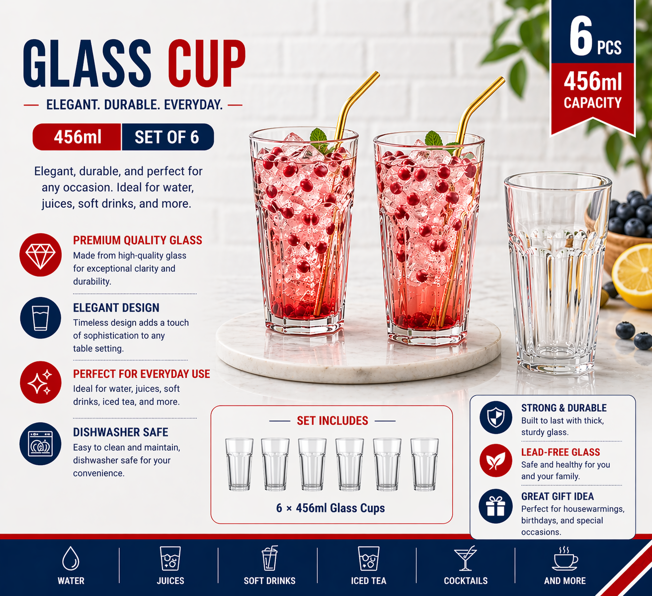 "glass cup 6pcs/color box Unit:Set 16.1*8.5*6cm 456ml 16oz"