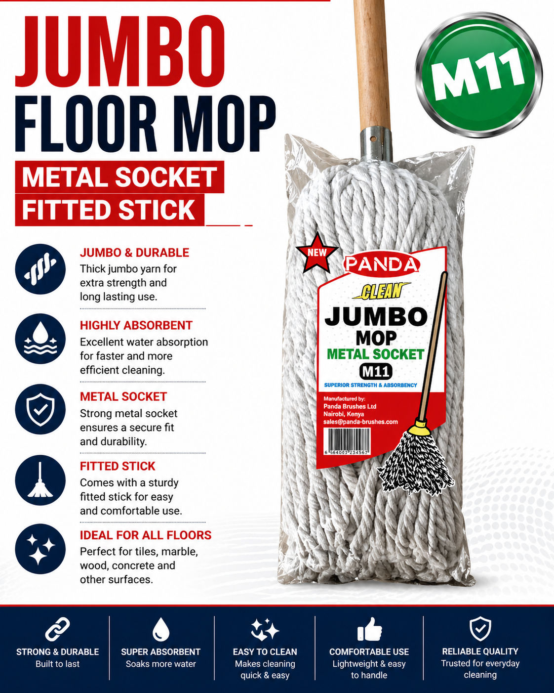 M11 Jumbo Floor Mop METAL SOCKET with Stick