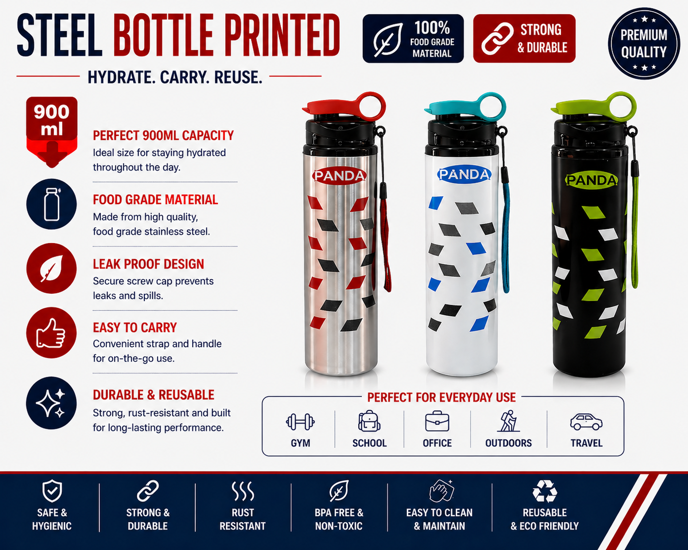 Steel Bottle Printed 900 ml