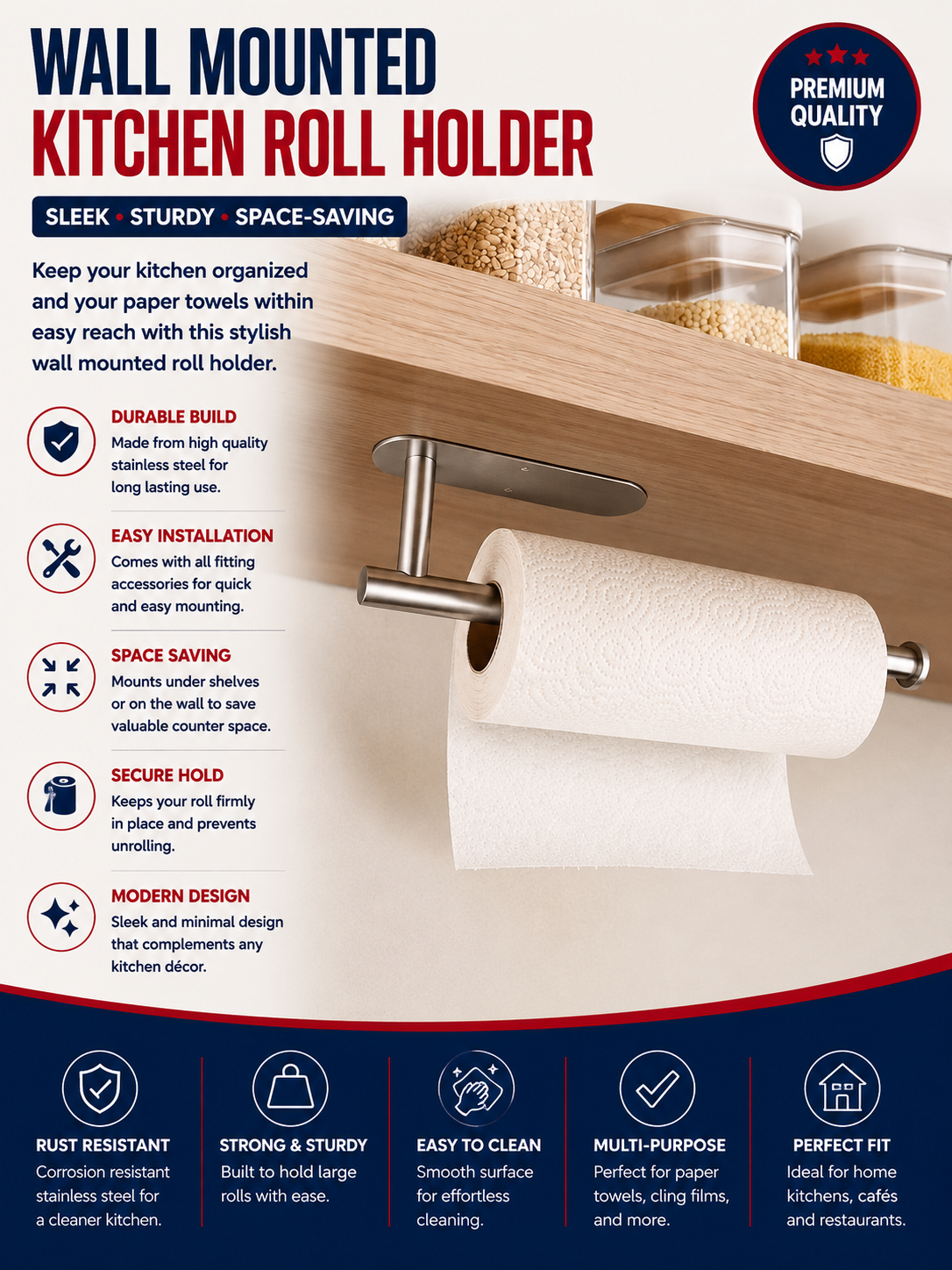 Wall Mounted Kitchen Roll Holder