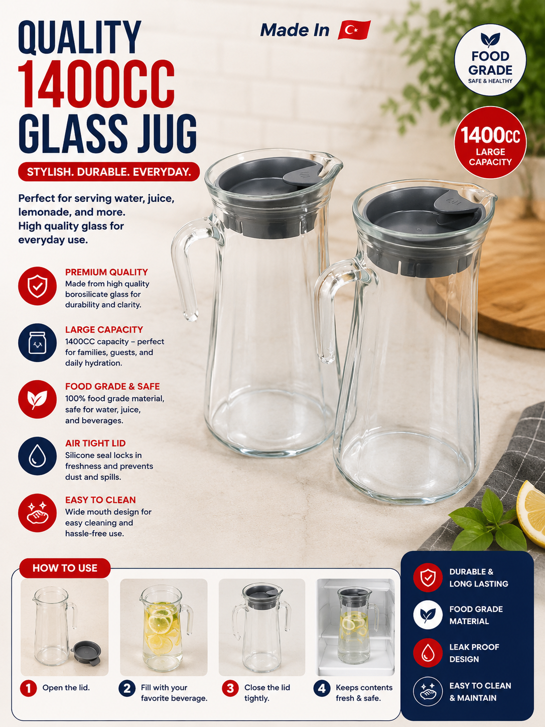 1400cc Glass Jug