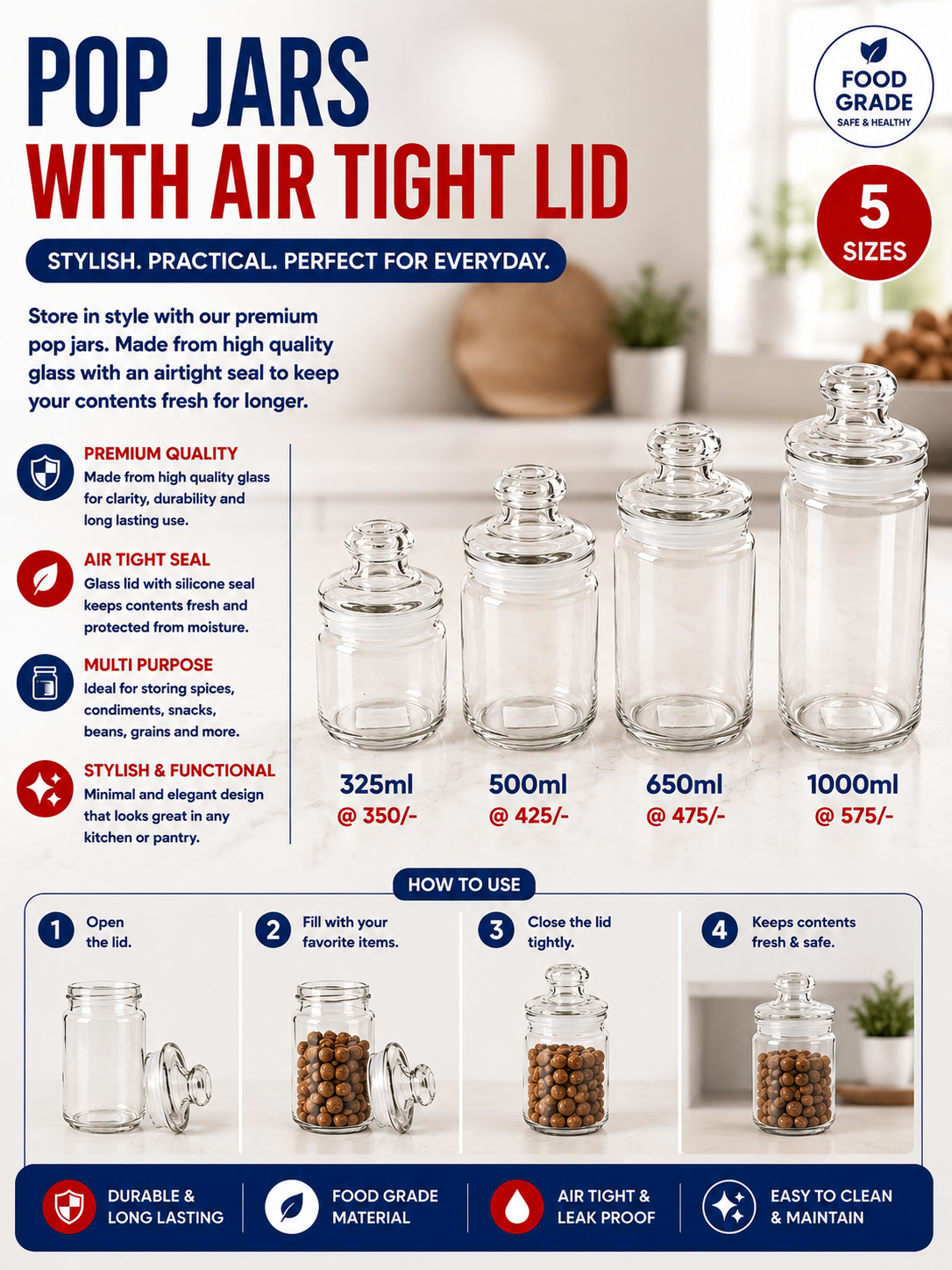 Pop Jar with Air Tight Lid