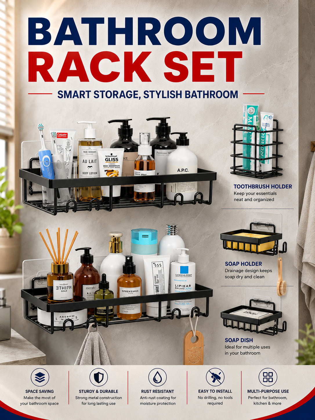 5pc SetBathroom Rack