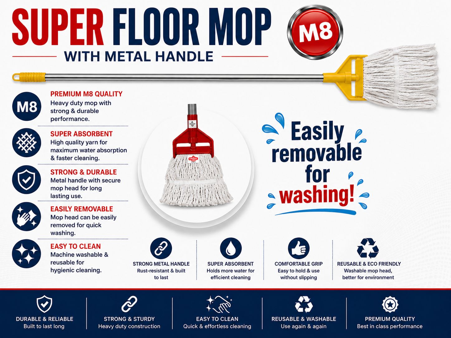 M8 Super Large Mop with Metal Handle Fitted