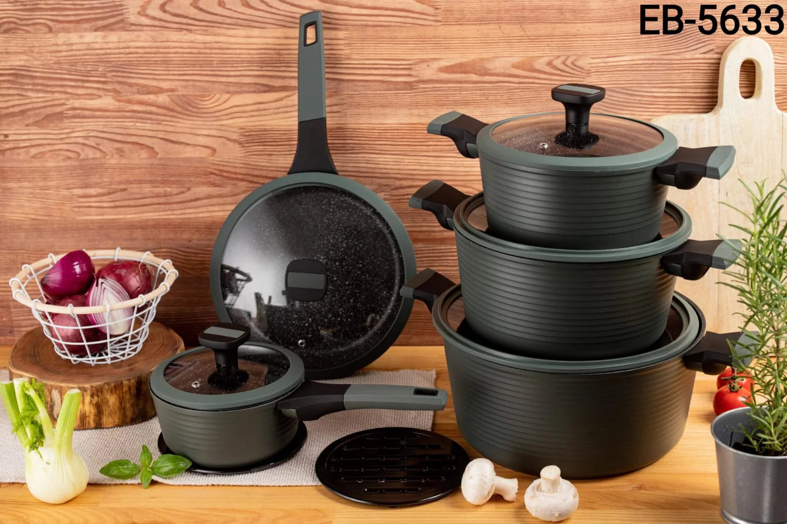 Piece Black Marble Cookware Set