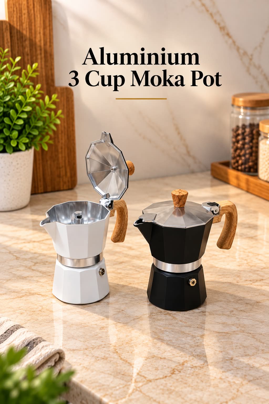 Black & White Aluminium Moka Pot