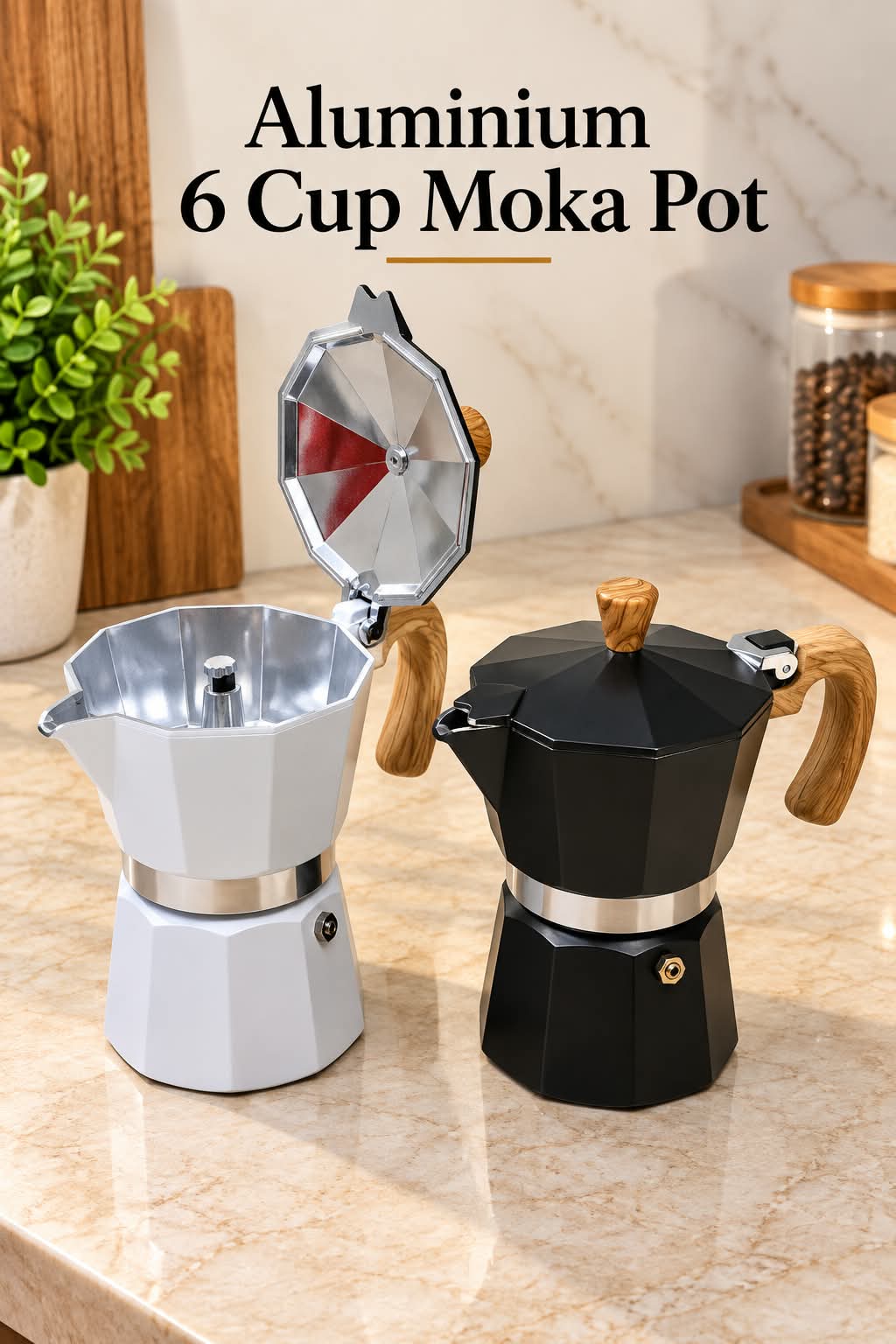 Black & White Aluminium Moka Pot