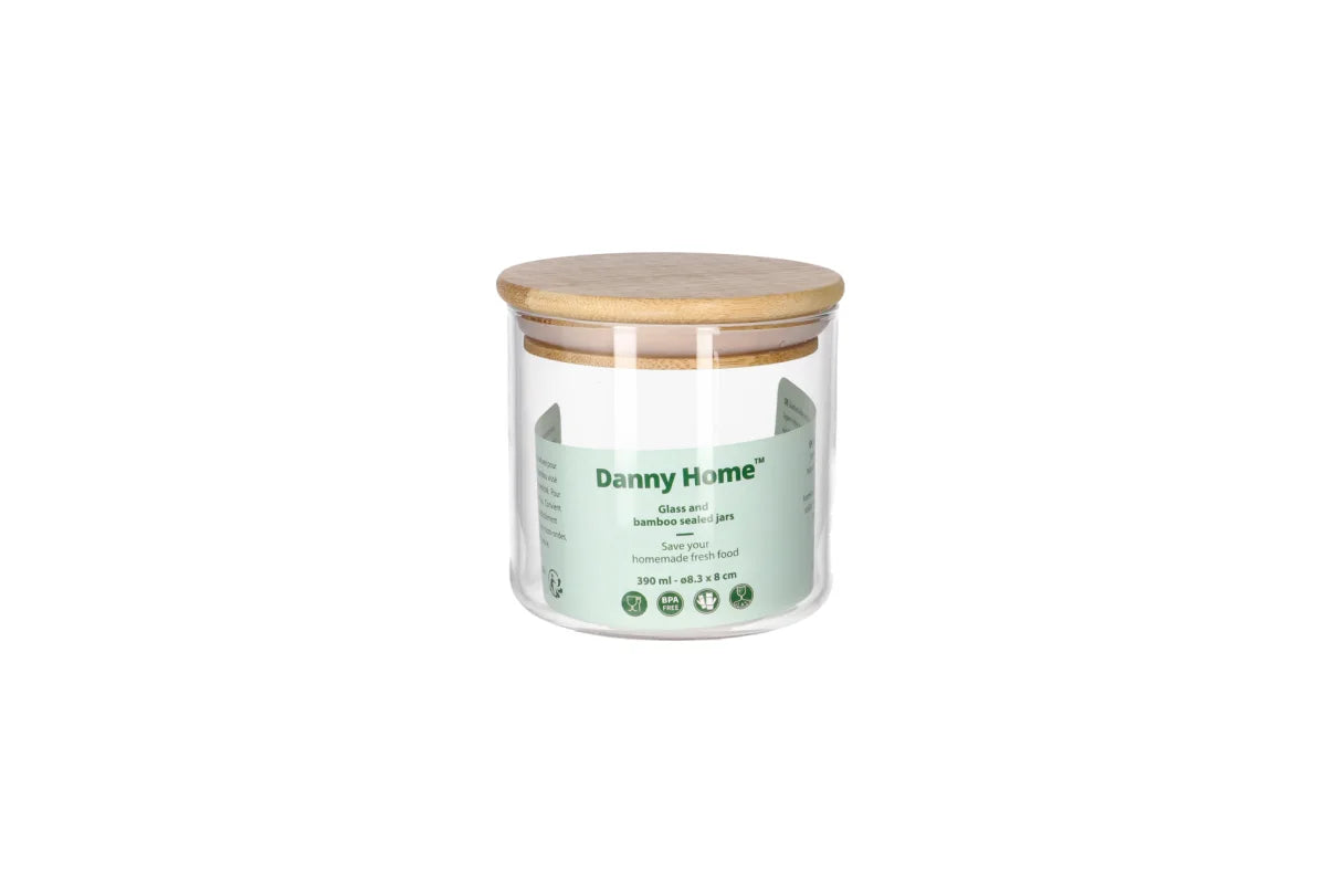 390ml storage jar Unit:pcs 8.3*8cm glass+bamboo cover
