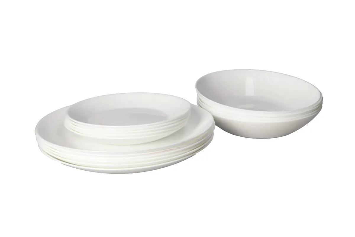 "WHITE 18pcs Dinner Set-Round 7""Dessert Plate *6 8""Soup Plate*6 10""Dinner Plate*6"