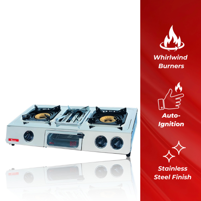 Ramtons 2 Burner + Grill Gas Cooker S/Steel