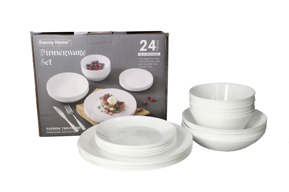 "WHITE 24pcs Dinner Set-Round 6""Bowl *6   7""Dessert Plate *6   8""Soup Plate*6   10""Dinner Plate*6"