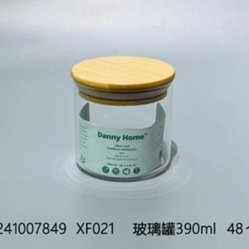 390ml storage jar  Unit:pcs 8.3*8cm  glass+bamboo cover