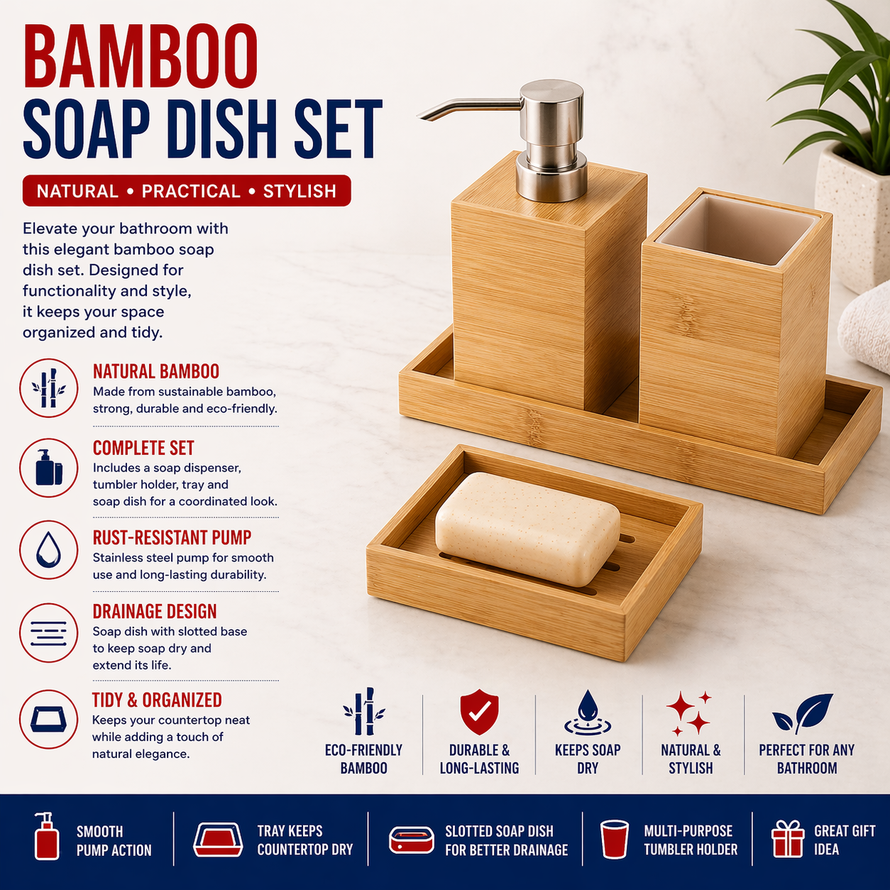 bamboo soap dish set