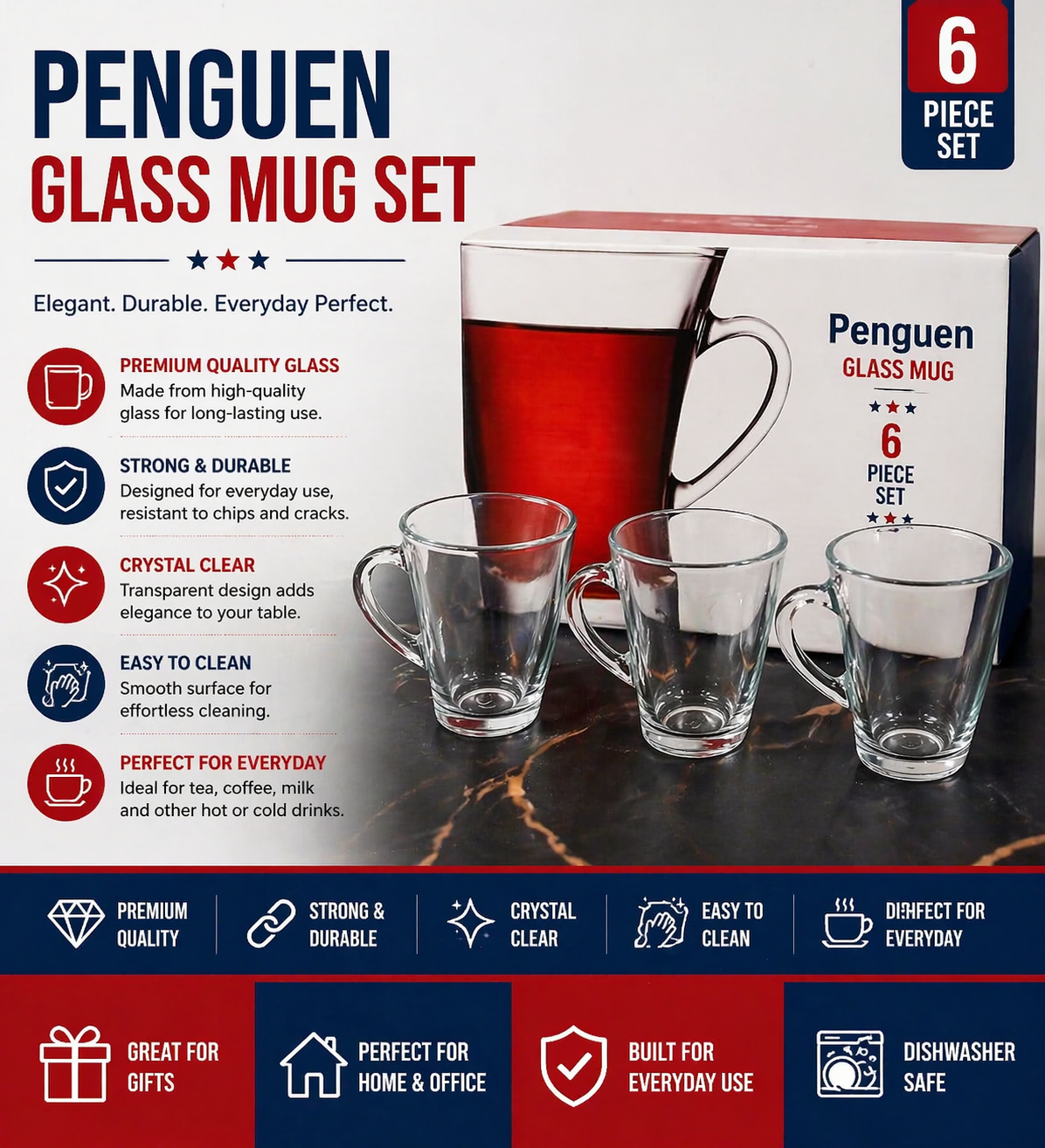 6pc penguin mug