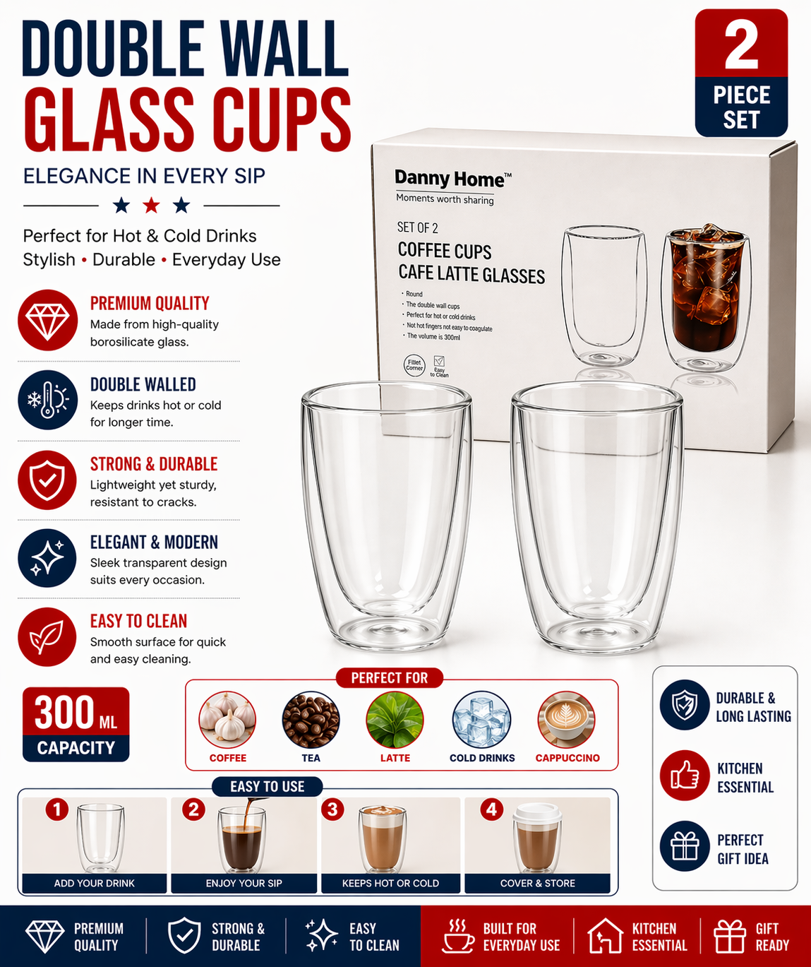 300ml double walled glasses