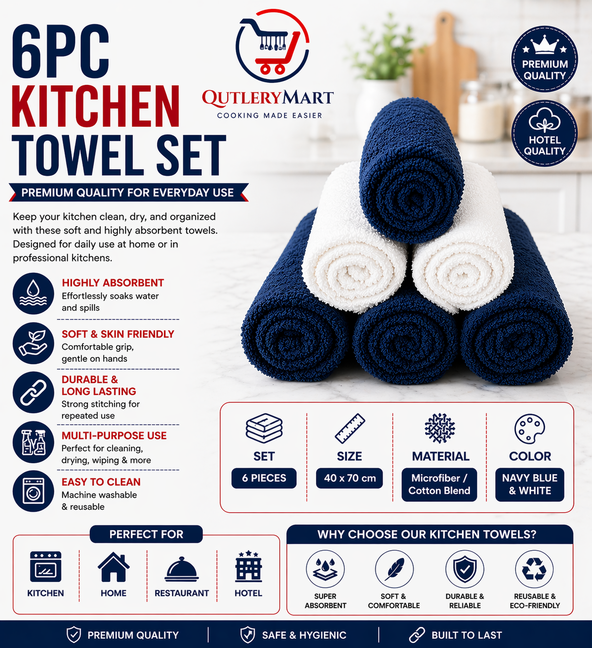 6pc kitchen Towels (40cm x 70cm)