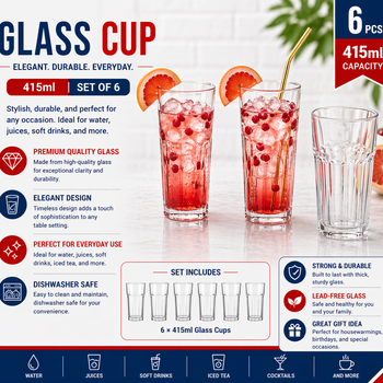 "Glass cup 6pcs/color box Unit:Set 13*8.5*6.5cm 415ml 15oz"