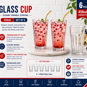 "glass cup 6pcs/color box Unit:Set 16.1*8.5*6cm 456ml 16oz"