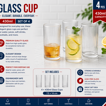 glass cup 4pcs/color box Unit:Set 7.5*14cm 430ml 263g