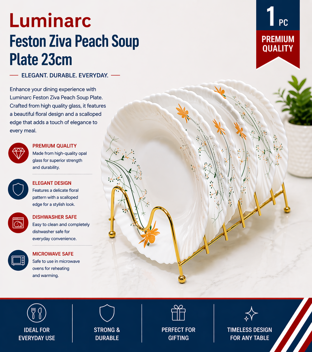 [Q3342] Ziva Peach Feston Soup Plate 23cm