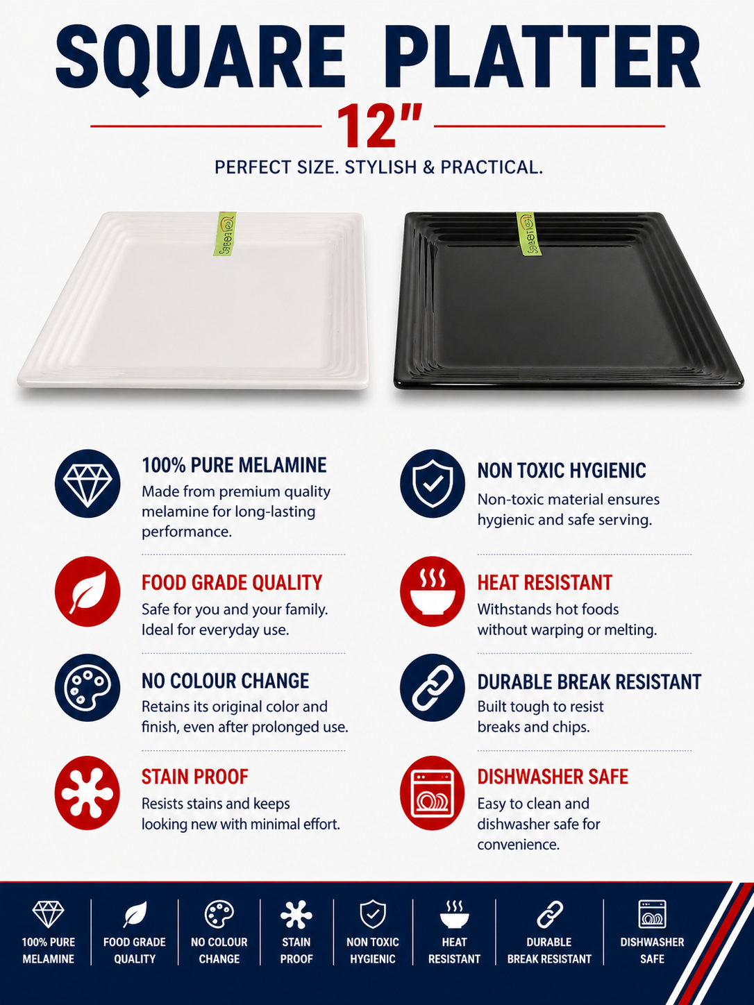 H-2223 SQUARE PLATTER 12"