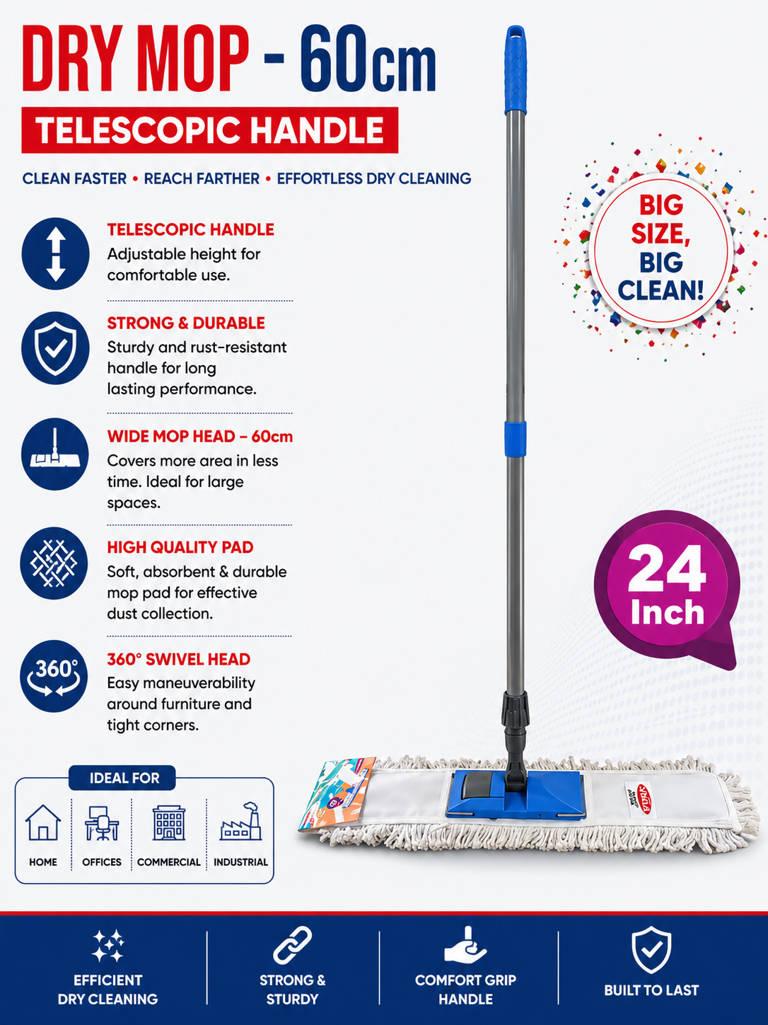 Dry Mop - Telescopic Handle - 60cm