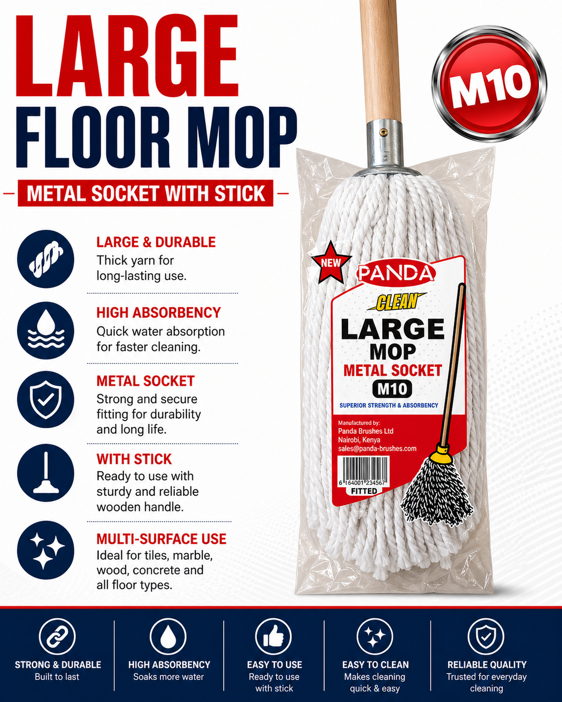 M10 Large Floor Mop METAL SOCKET with Stick