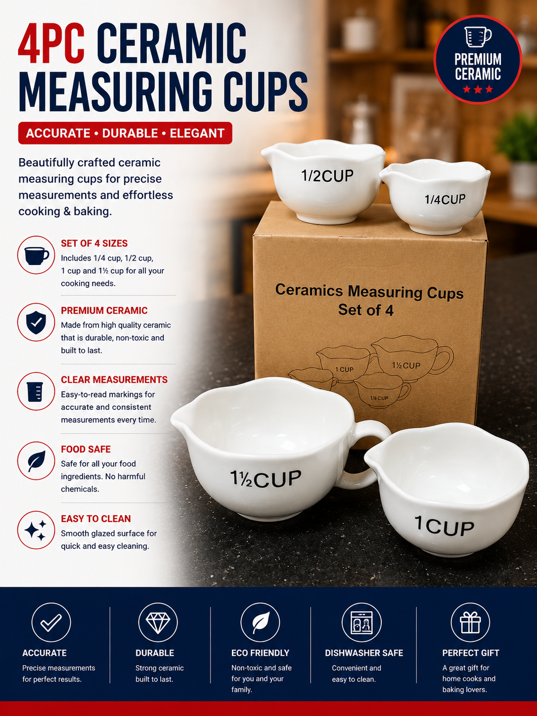 4-Piece Ceramic Measuring Cups Set