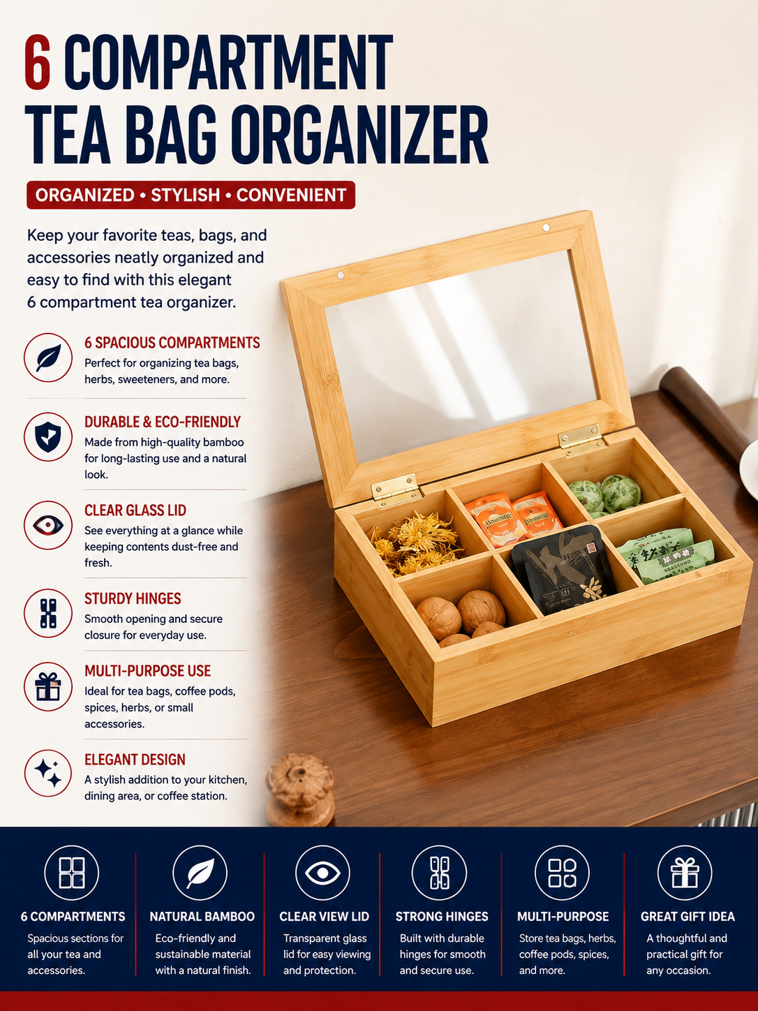 6-Compartment Tea Bag Organizer