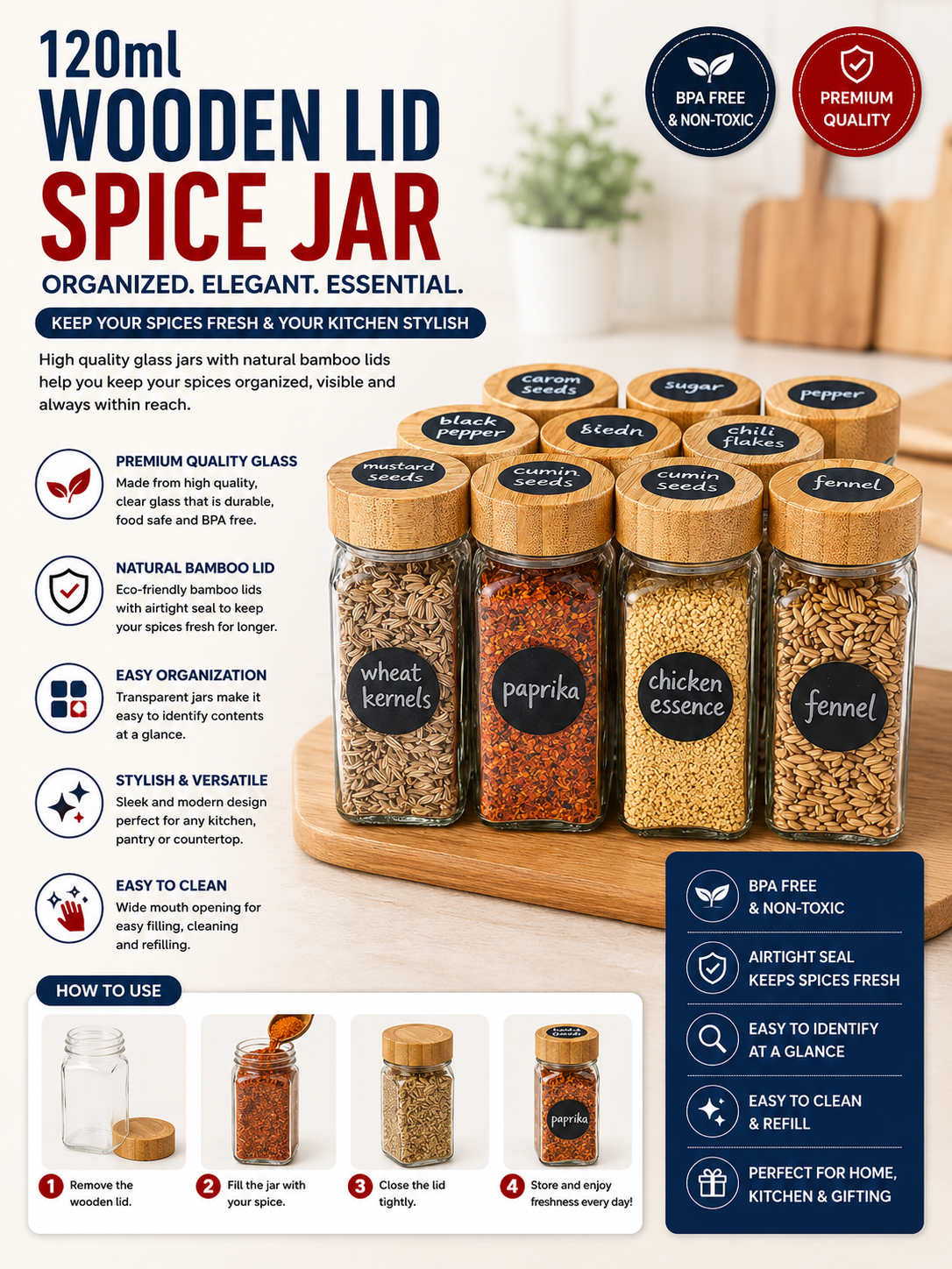 120ml Wooden Lid Spice Jar