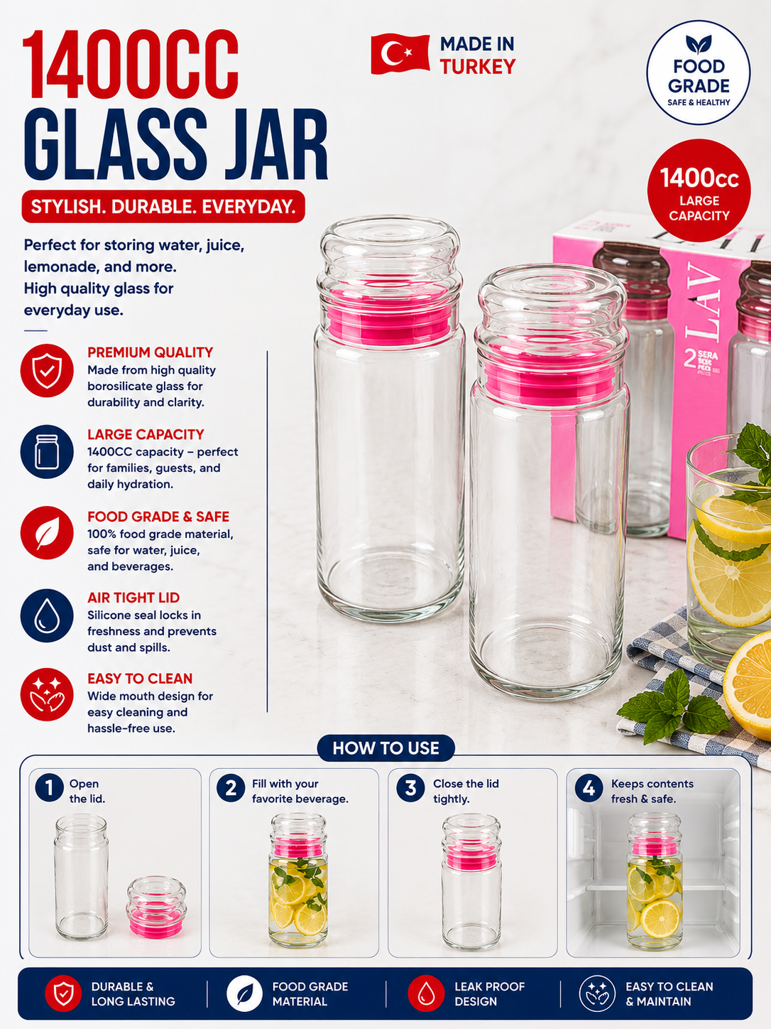 1400cc 2pc Glass Jar