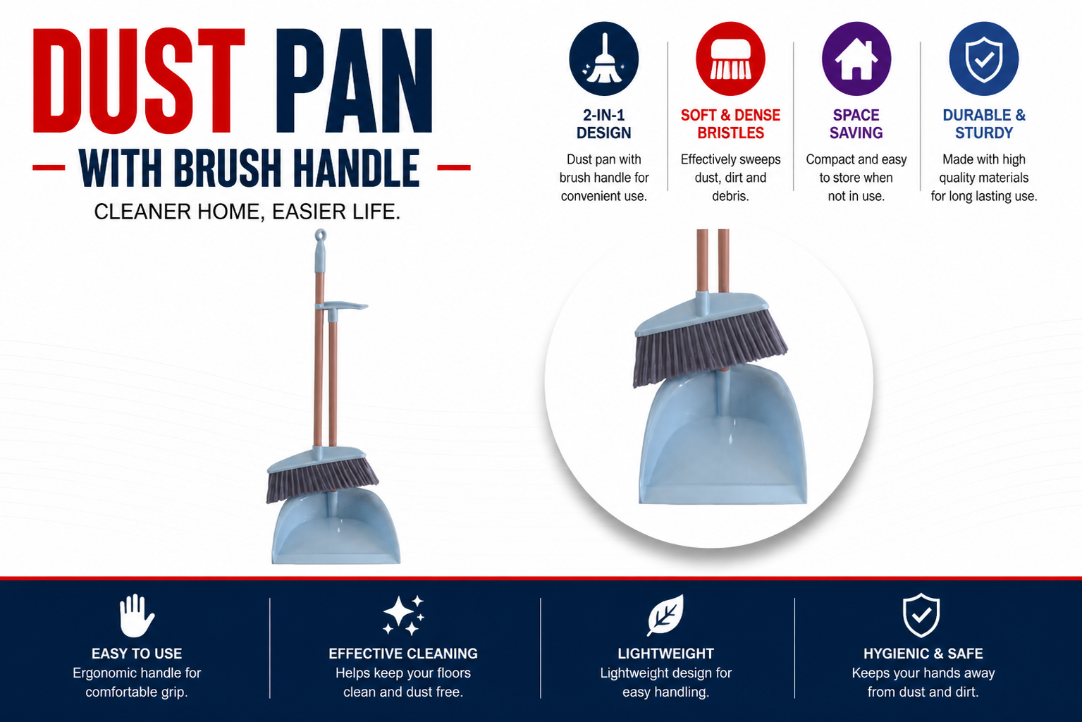 Dustpan with Brush Long Handle