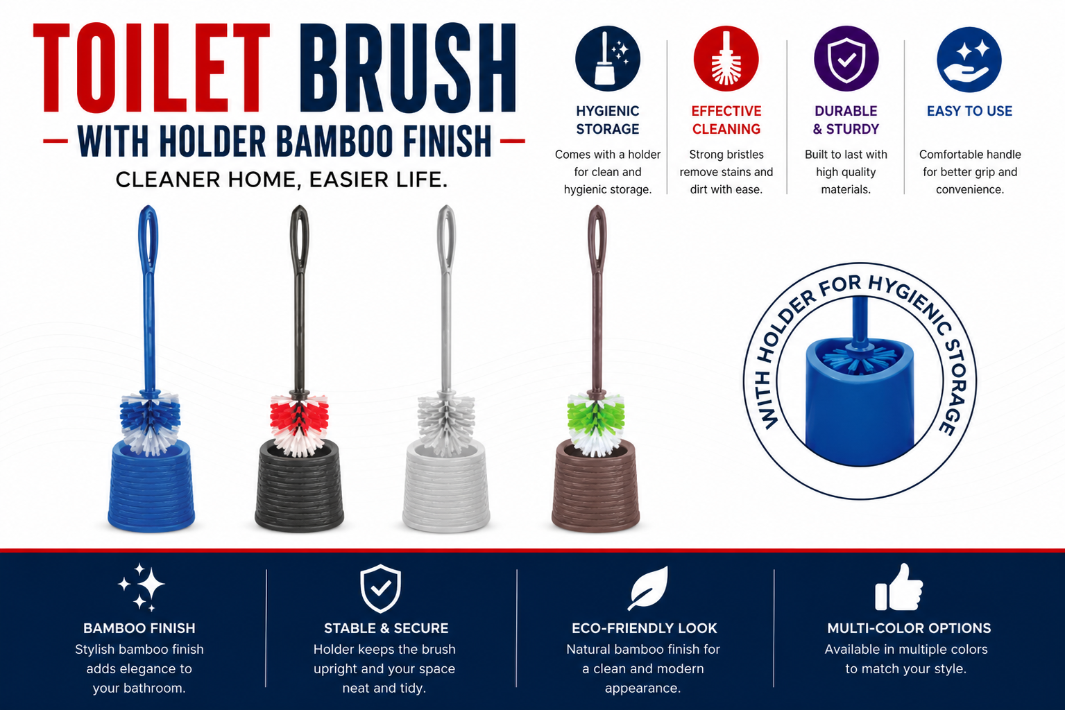 B2 Toilet Brush with Holder Bamboo Finish