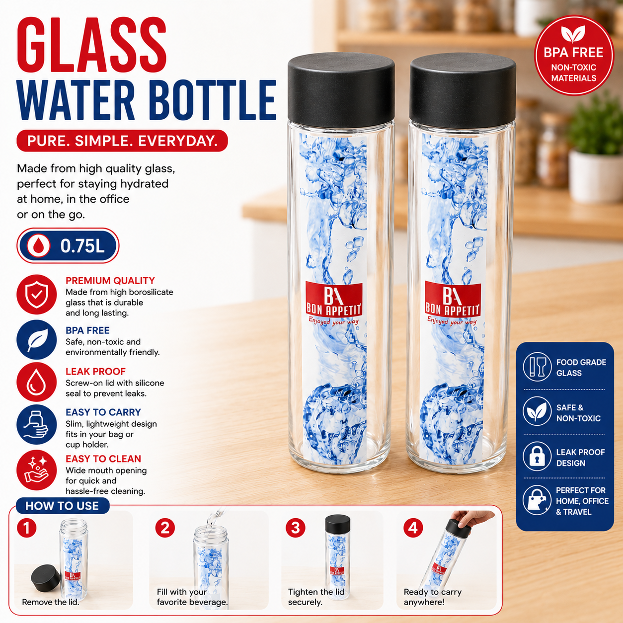 BA Straight Water Bottle Screw Cap 0L75