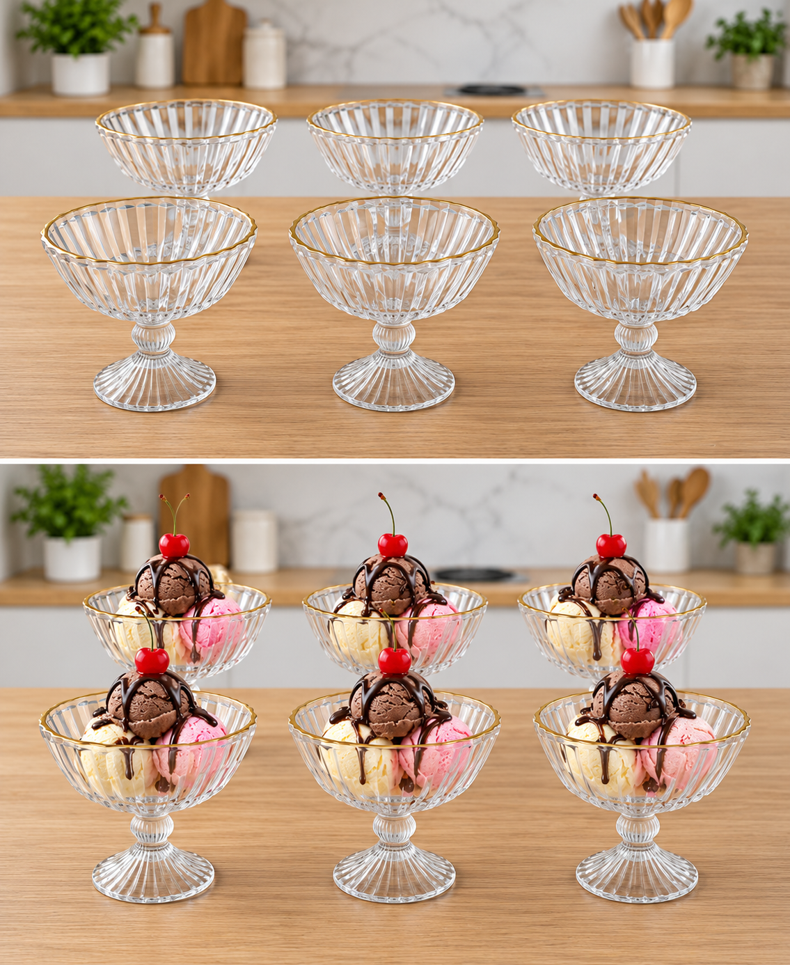 6PC Glass Ice Cream Dessert Bowl Set