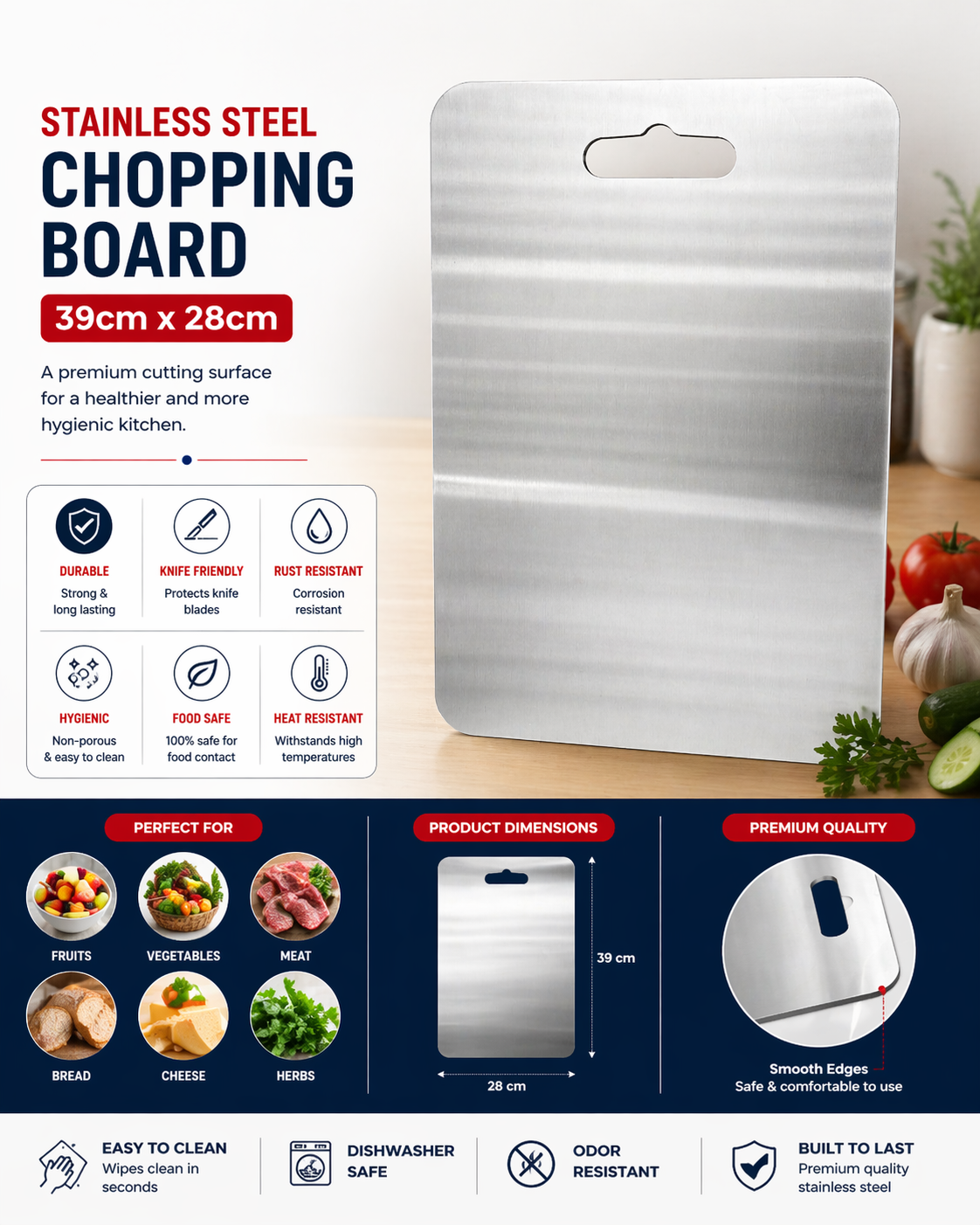 Stainless steel chopping board