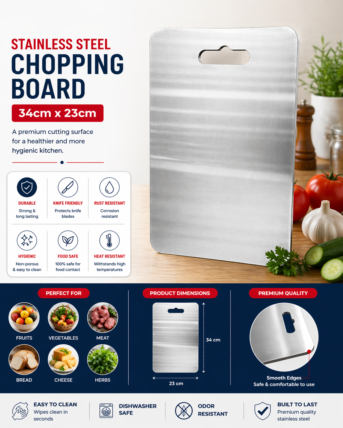 Stainless steel chopping board