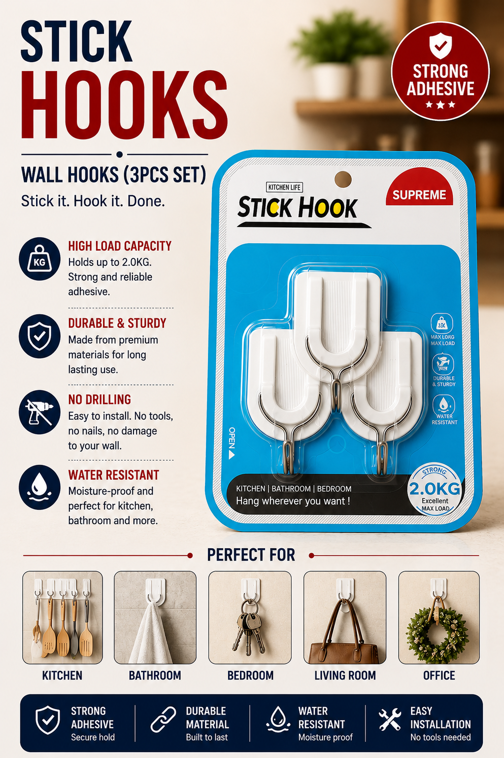 Wall Hooks 3PC Set
