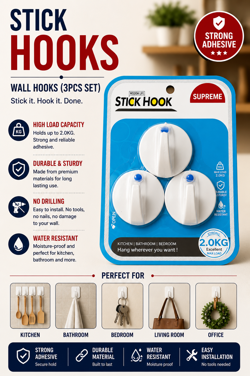 Wall Hooks 3PC Set