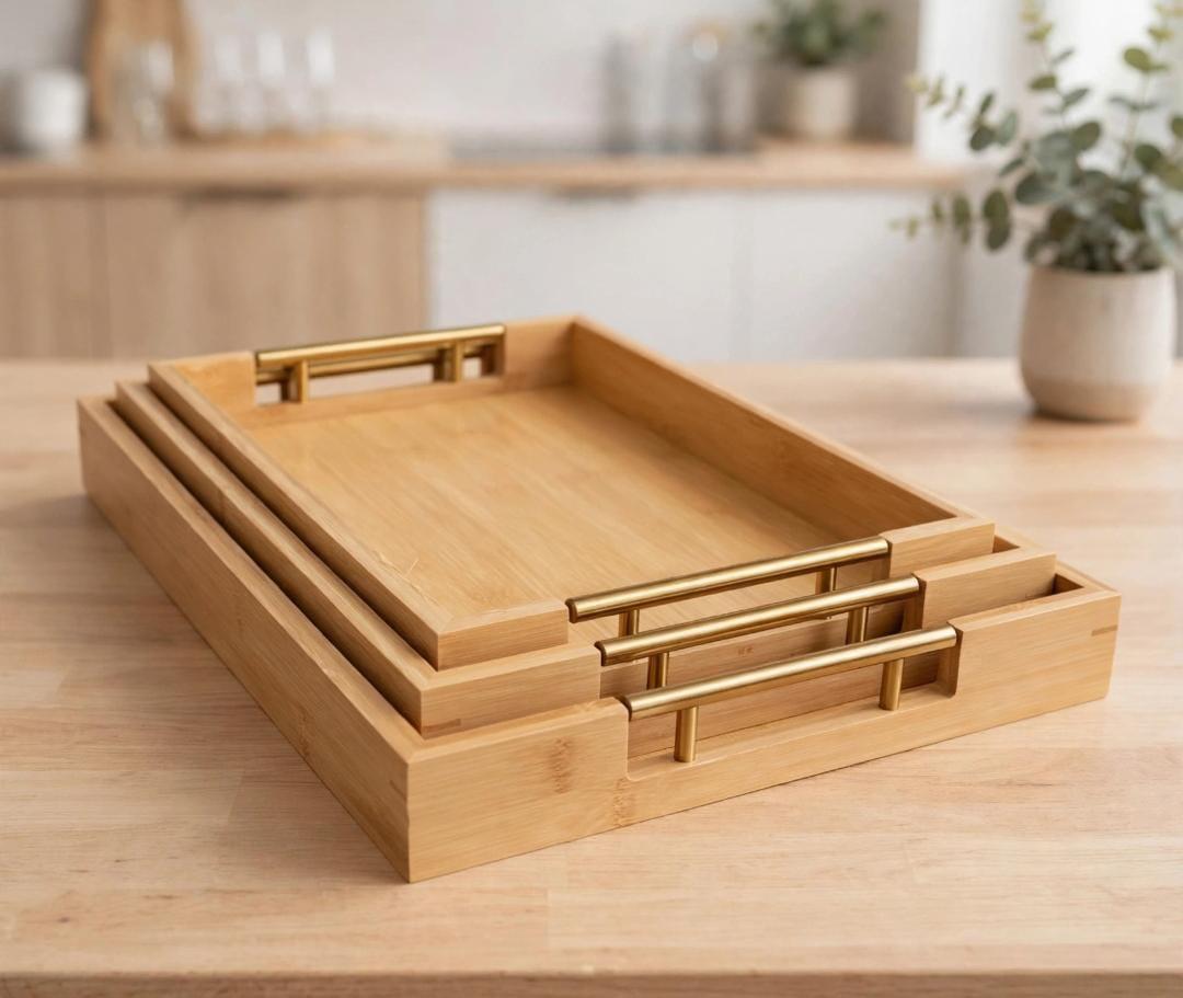 454973 - 3PC BAMBOO SERVING TRAY