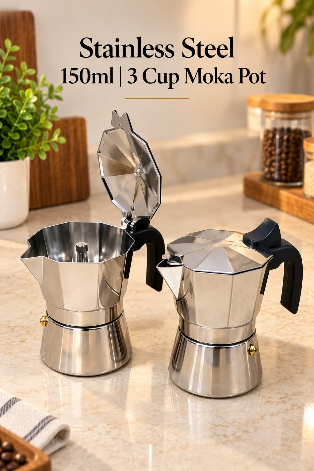 Stainless Steel Moka Pot 3 Cup